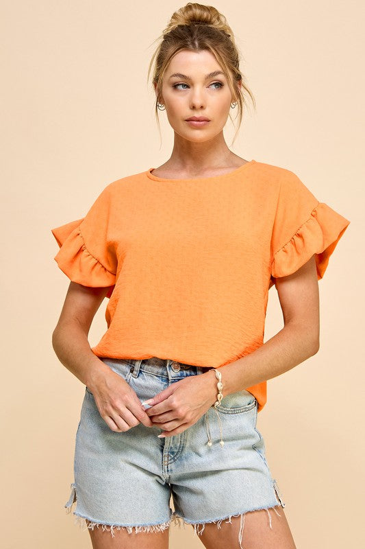 / Say You Love Me Orange Drop Shoulder Ruffle Sleeve Top