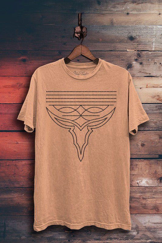 / Longhorn Western Boot Stitch Coral Mineral Washed Graphic Tee