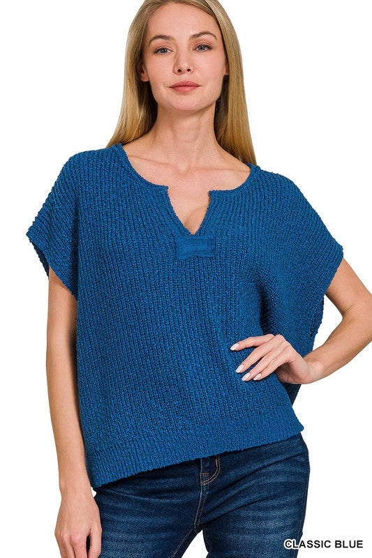 Everything Has Changed Classic Blue Split Neck Pullover (Size L/XL)