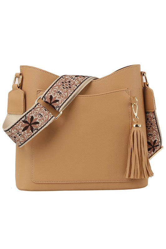 Front Pocket Taupe Guitar Strap Crossbody Bag