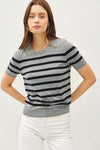 @Lining Things Up Charcoal Striped Short Sleeve Sweater Top