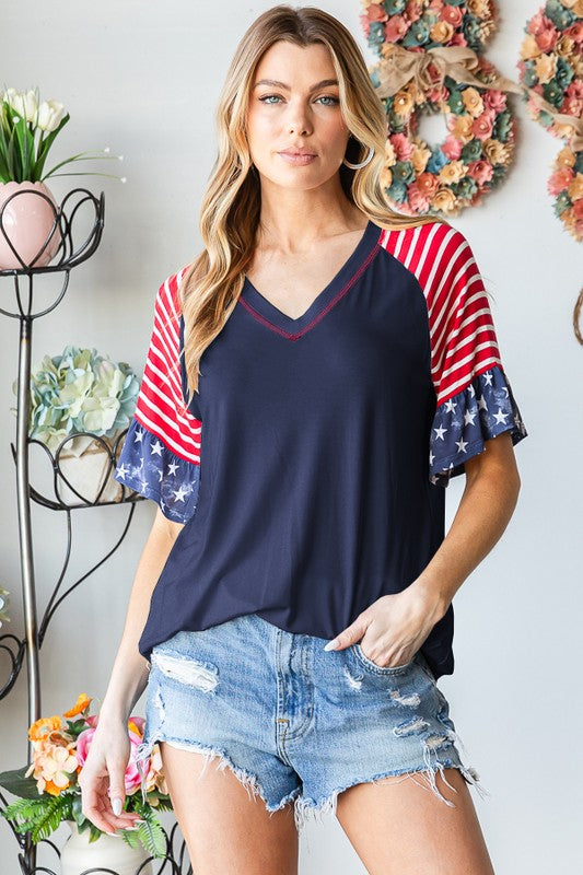 / Home Of The Free Color Block Patriotic Top (Size Large)