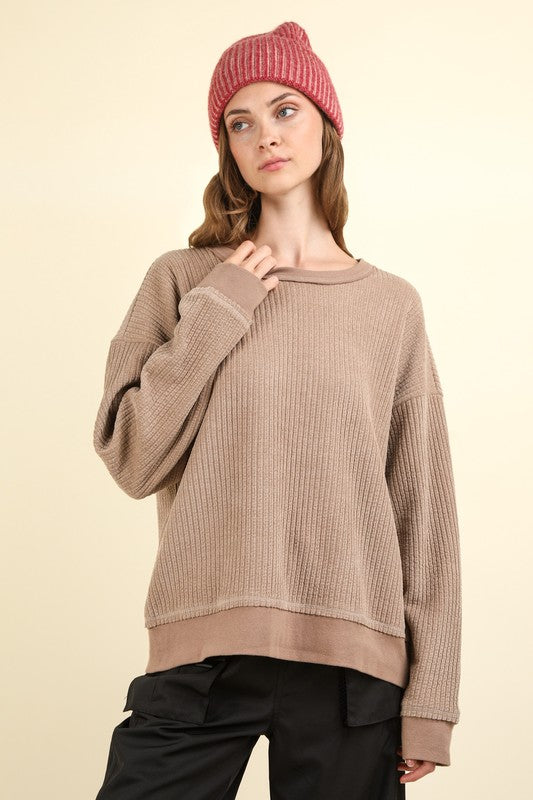 @/ No Ordinary Day Mocha Oversized Soft Knit Top