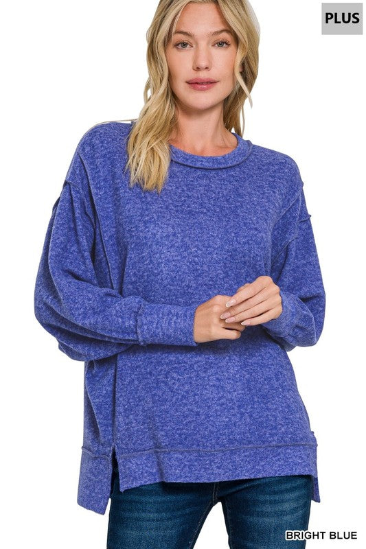 @Double Edge Plus Bright Blue Oversized Hi Low Sweater