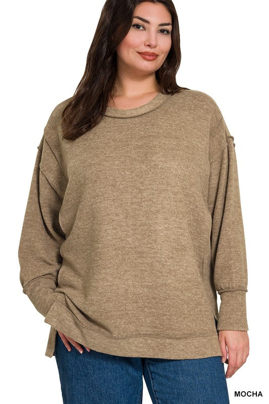 @Double Edge Plus Mocha Oversized Hi Low Sweater (Size 2X/3X)