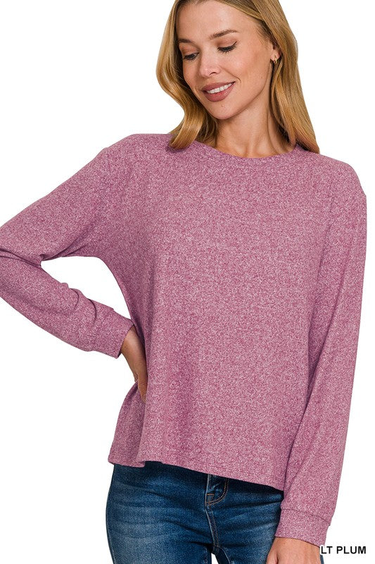 @More Than A Tee Soft Light Plum Melange Long Sleeve Tee