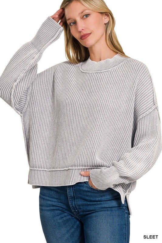 Classic Chic Sleet Washed Oversized Cropped Sweater (Size L/XL)