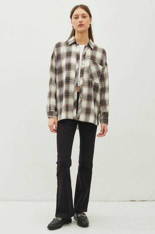 / Take It From Me Charcoal Plaid Oversized Flannel Shirt