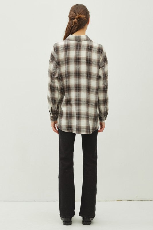 / Take It From Me Charcoal Plaid Oversized Flannel Shirt