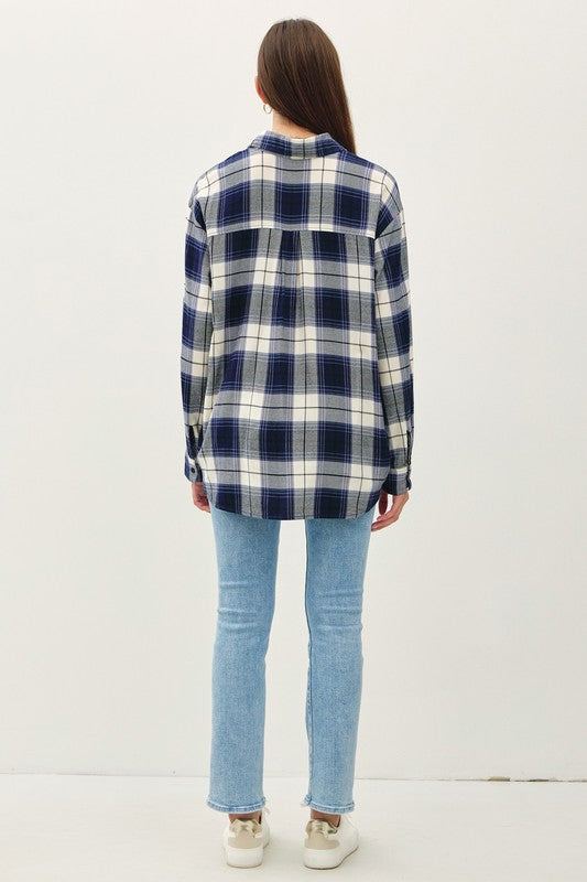 @/ Fleeting Thoughts Navy Plaid Button Down Shirt