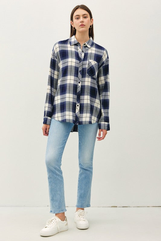 @/ Fleeting Thoughts Navy Plaid Button Down Shirt