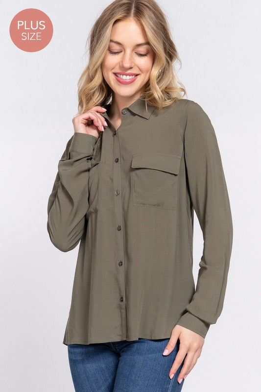 @Hold My Hand Olive Button Down Woven Shirt