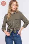 @Hold My Hand Olive Button Down Woven Shirt