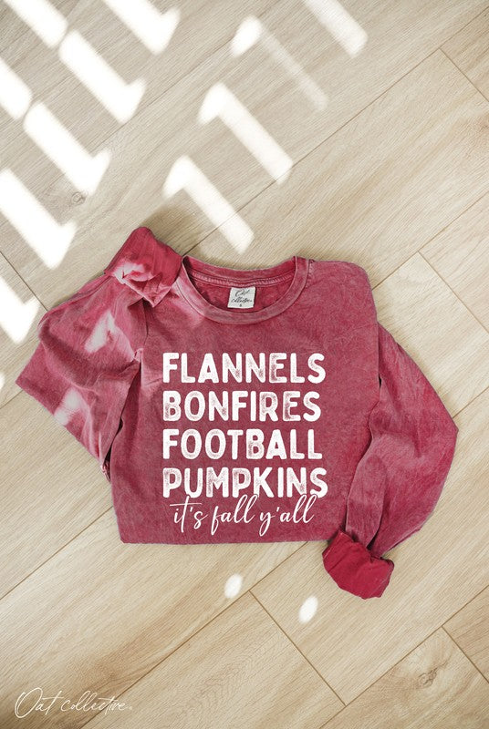 Flannels Bonfires Football Cardinal Mineral Washed Top