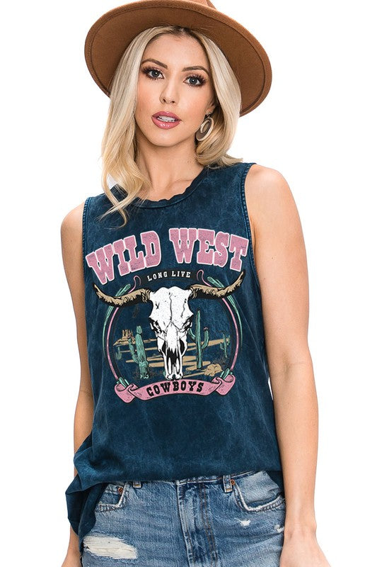 : Wild West Cowboys Mineral Navy Graphic Tank - Catching Fireflies Boutique