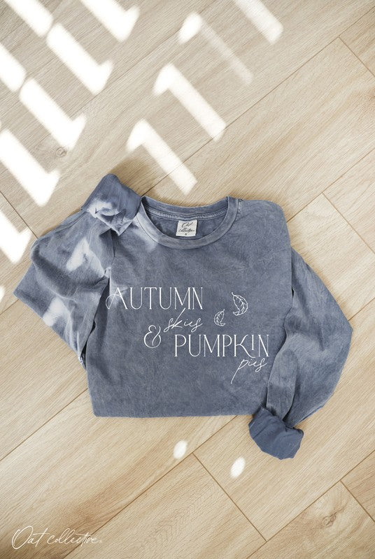 Autumn Skies & Pumpkin Pies Storm Blue Mineral Washed Graphic Top