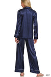 Luxurious Moments Navy Satin Pajama Set - Catching Fireflies Boutique