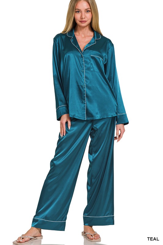 Luxurious Moments Teal Satin Pajama Set - Catching Fireflies Boutique