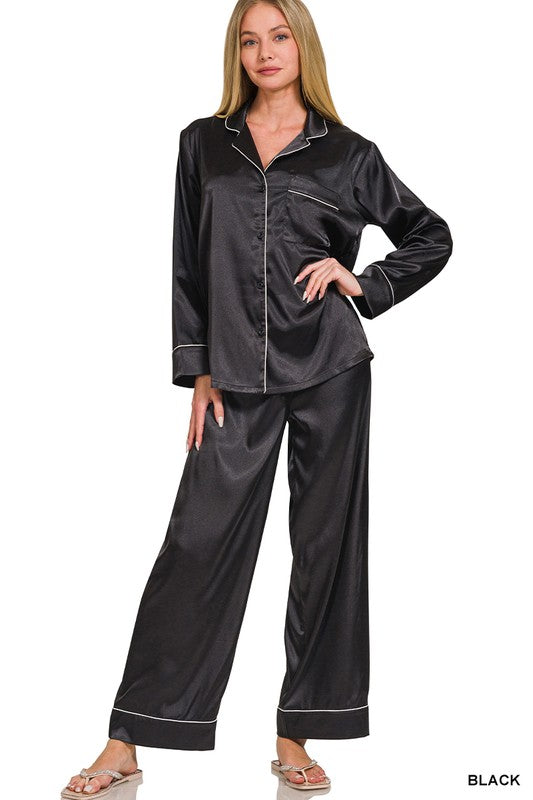 Luxurious Moments Black Satin Pajama Set - Catching Fireflies Boutique