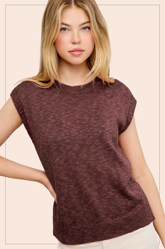 @/ Treasured Times Chocolate Sleeveless Ribbed Knit Sweater Top