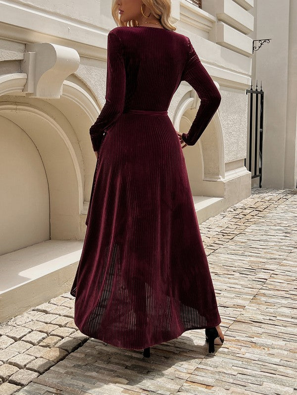 @/ Dance Floor Ready Burgundy Split Skirt Maxi Dress