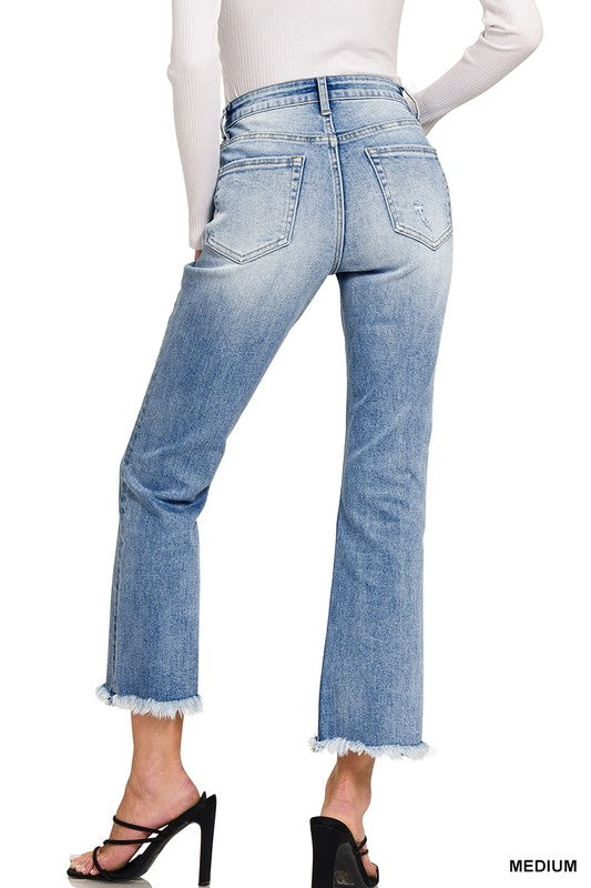 Jeanna High Rise Straight Raw Hem Crop Jeans