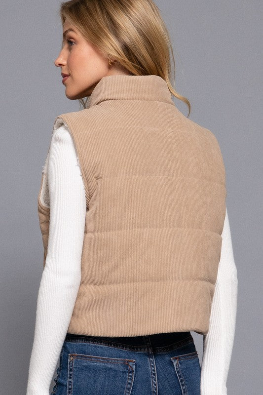 / Have You Heard Taupe Corduroy Puffer Vest