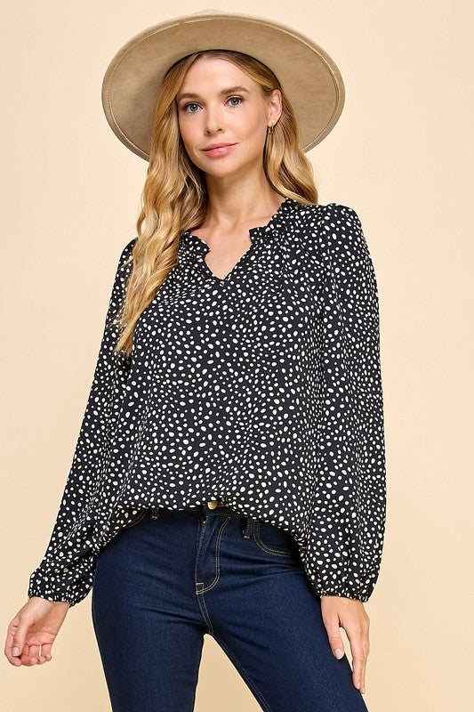 @/ Lovely Day Black Polka Dot Blouse