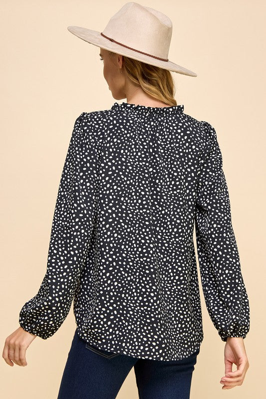 @/ Lovely Day Black Polka Dot Blouse