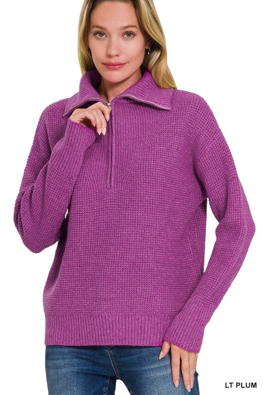 @Zip It Up High Collar Light Plum Sweater