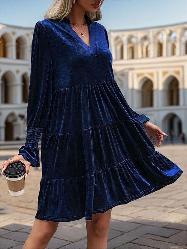 @/ Touch Of Class Peacock Blue Velvet Midi Dress