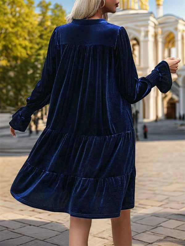 @/ Touch Of Class Peacock Blue Velvet Midi Dress