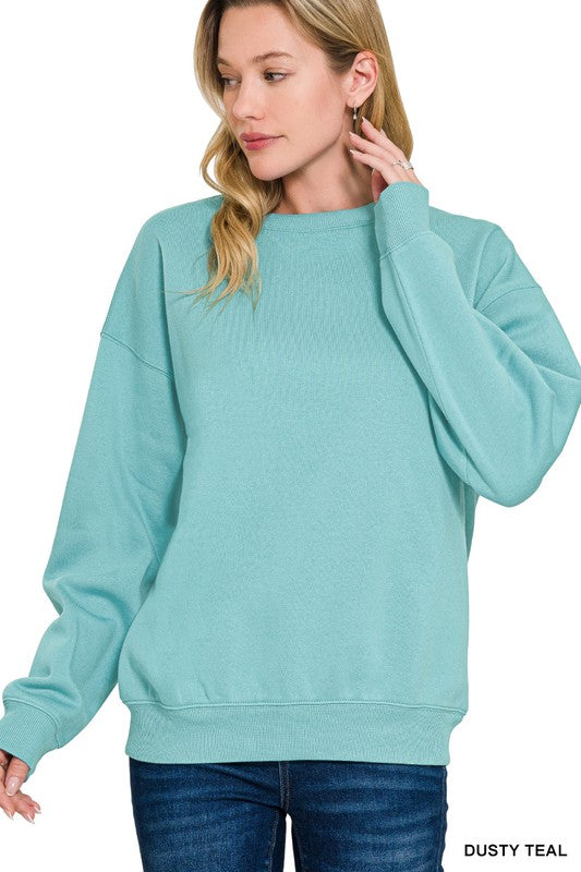 @/ Classic Perfection Dusty Teal Fleece Pullover Sweatshirt