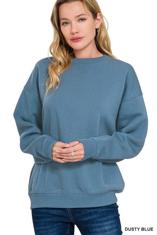 Classic Perfection Dusty Blue Fleece Pullover Sweatshirt - Catching Fireflies Boutique