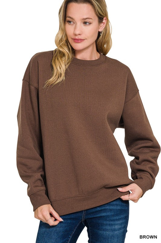 Classic Perfection Brown Fleece Pullover Sweatshirt - Catching Fireflies Boutique