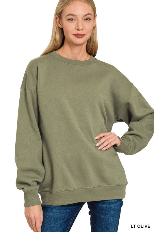 Classic Perfection Light Olive Fleece Pullover Sweatshirt - Catching Fireflies Boutique