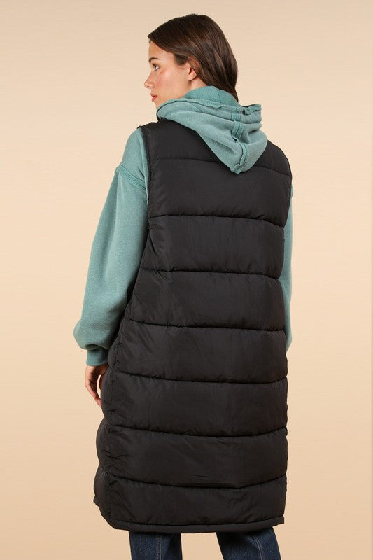 / Winter Warmth Black Long Puffer Vest