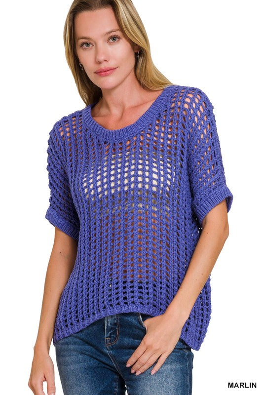 Oceans Away Marlin Blue Crochet Sweater Top - Catching Fireflies Boutique