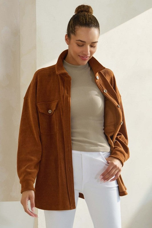 Warm Approach Copper Corduroy Button Up Shacket - Catching Fireflies Boutique
