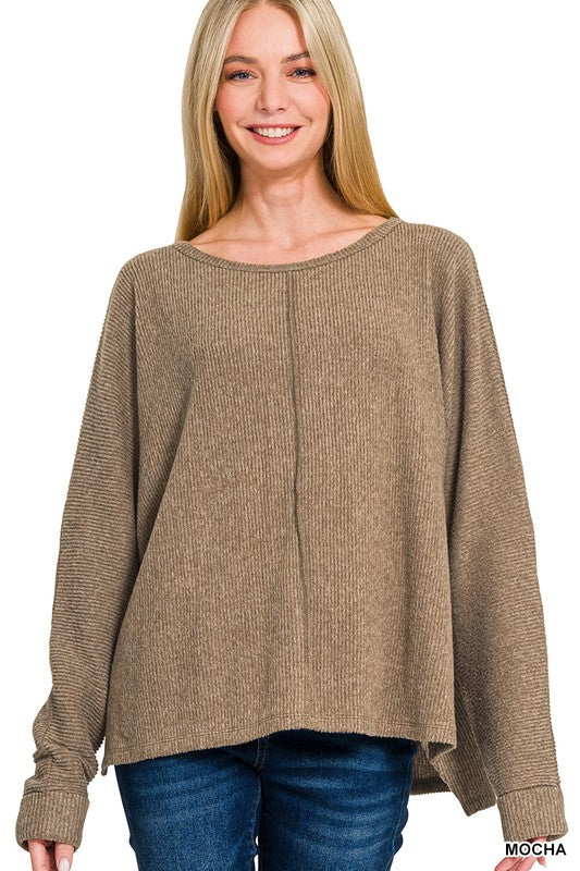 / Center Of Attention Mocha Ribbed Dolman Sleeve Sweater (Size Small/Medium)