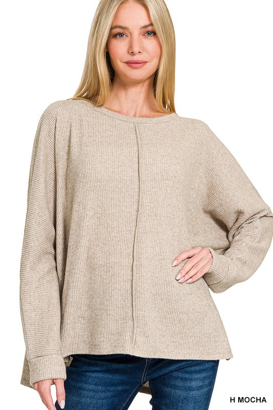 / Center Of Attention Heather Mocha Ribbed Dolman Sleeve Sweater