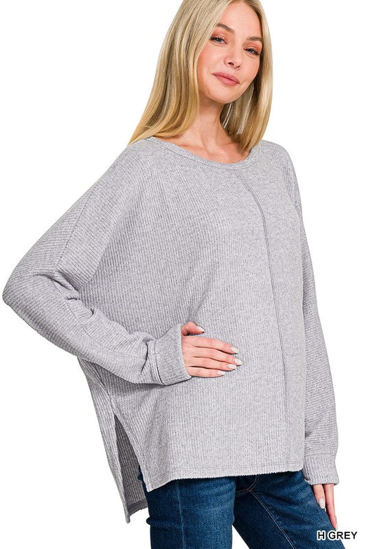 @Center Of Attention Heather Grey Ribbed Dolman Sleeve Sweater