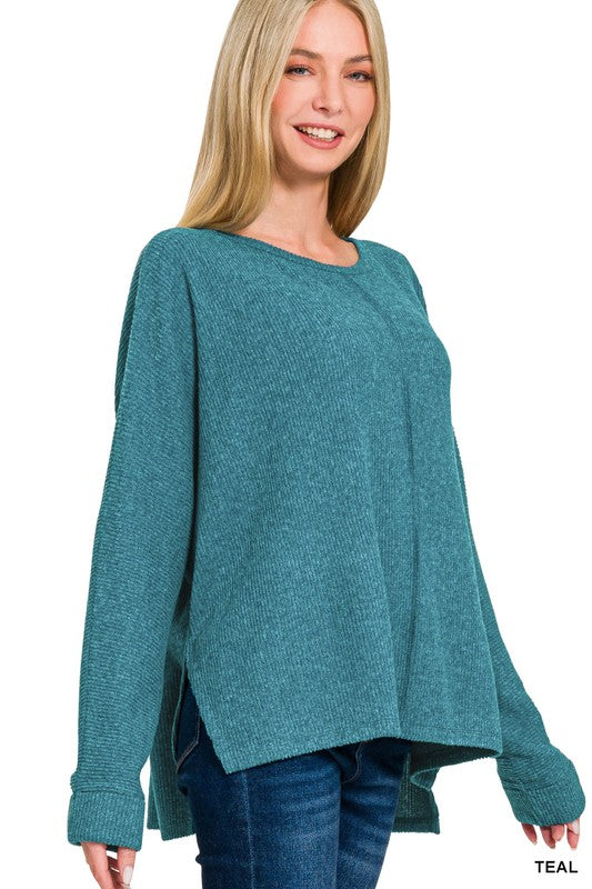 @/ Center Of Attention Teal Ribbed Dolman Sleeve Sweater