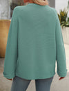 @/ Cute As A Button Teal Blue Core Spun Sweater