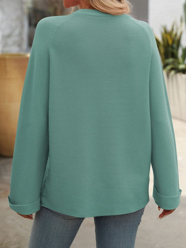 @/ Cute As A Button Teal Blue Core Spun Sweater