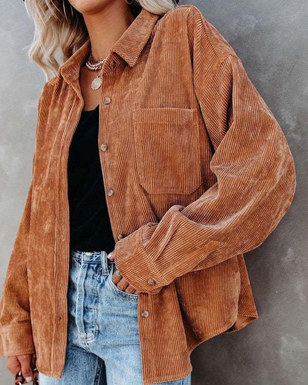 @/ Hang On Loosely Caramel Corduroy Long Sleeve Shirt