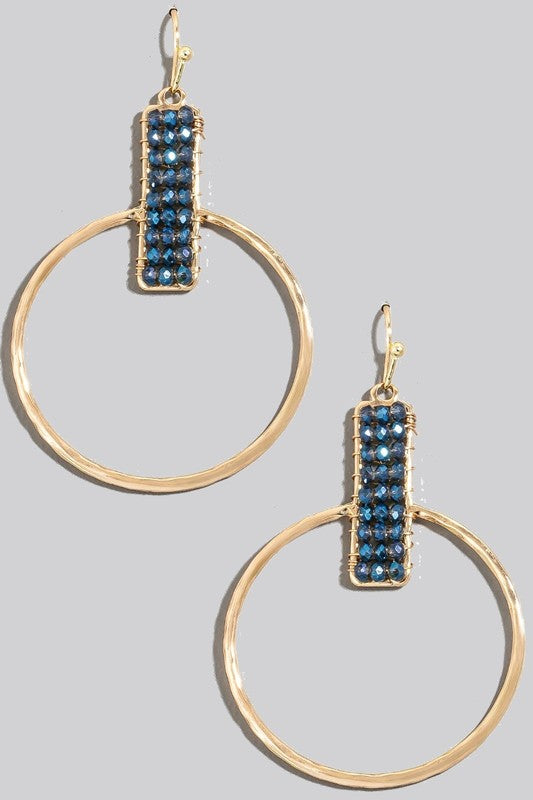 Rectangle And Hoop Beaded Dangle Earrings