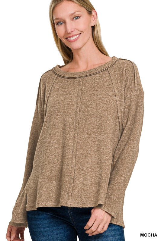 Relaxed Moments Brushed Mocha Hacci Sweater - Catching Fireflies Boutique