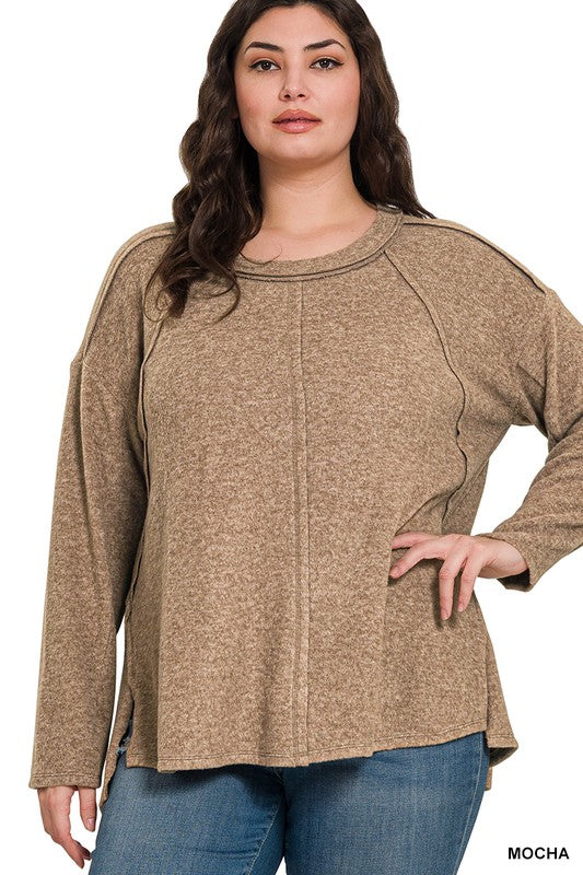 Relaxed Moments Plus Brushed Mocha Hacci Sweater - Catching Fireflies Boutique