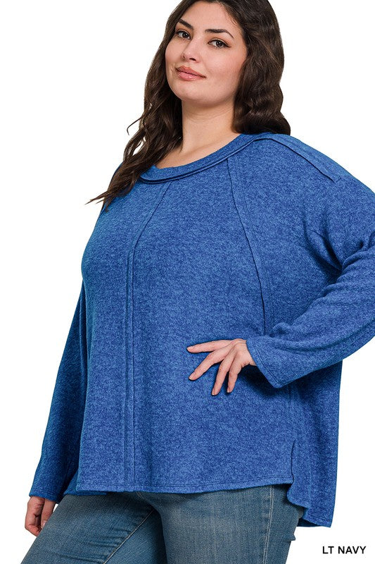 Relaxed Moments Plus Brushed Light Navy Hacci Sweater - Catching Fireflies Boutique